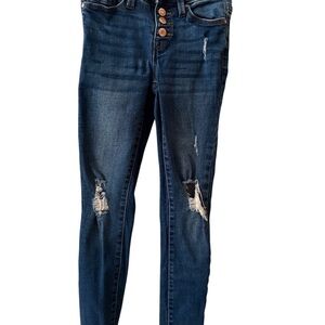 Celebrity Pink Blue Skinny Jeans with Distressed Details